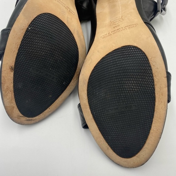 Leon Max Black Palor All Leather Open Toe Heels Wrap Ankle Sz 8M - Picture 12 of 16